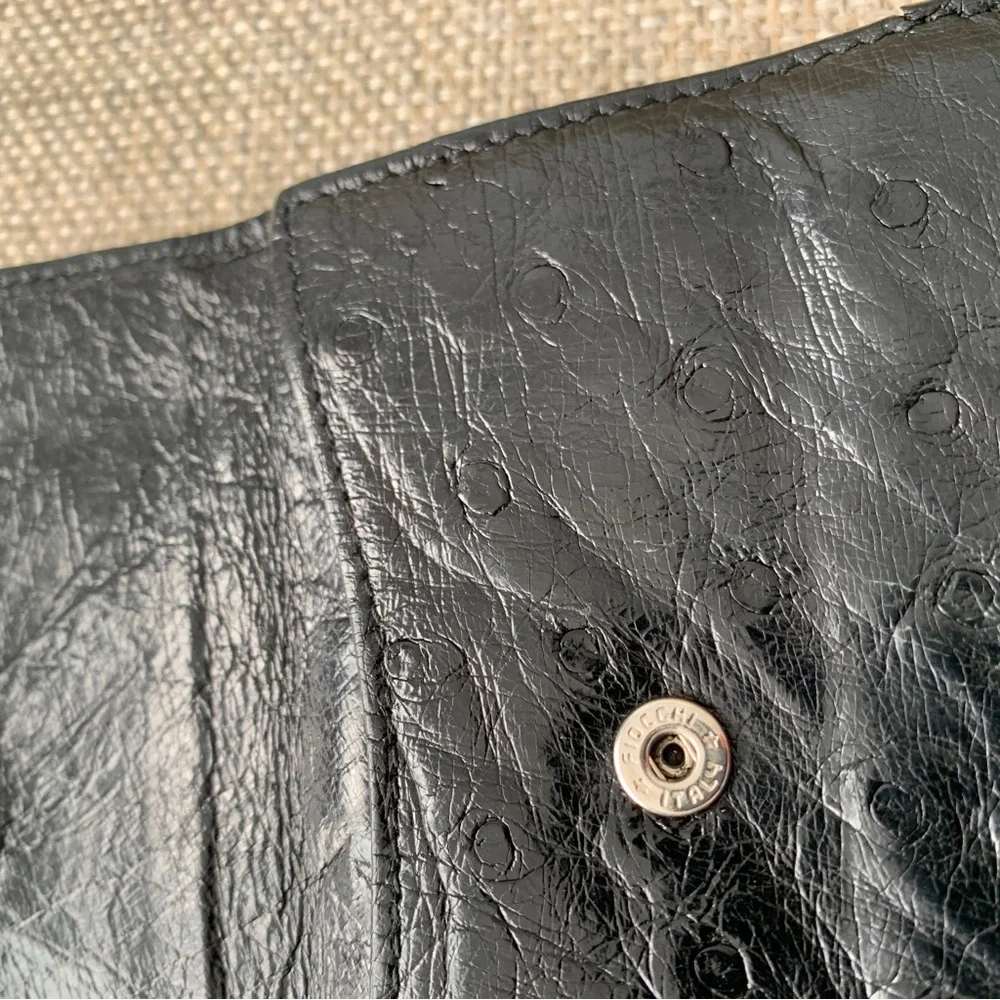 Gucci Ostrich Leather Black Wallet Compact Bifold Coin Pocket Italy Designer - Picture 5 of 12